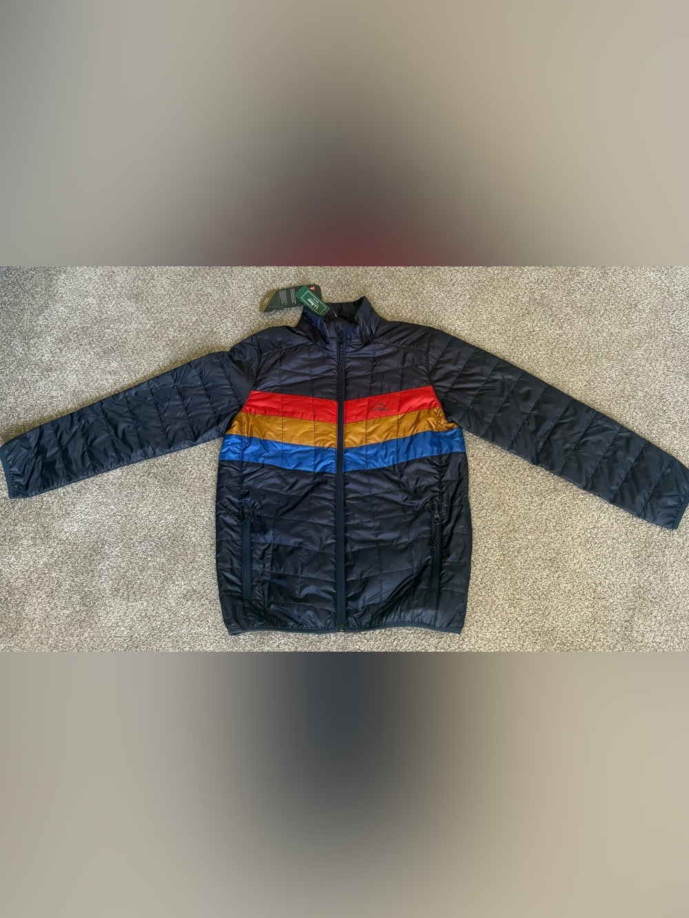 L.L. Bean Kids Navy Blue Puffer Jacket with Red, Gold & Blue Stripes NWT!